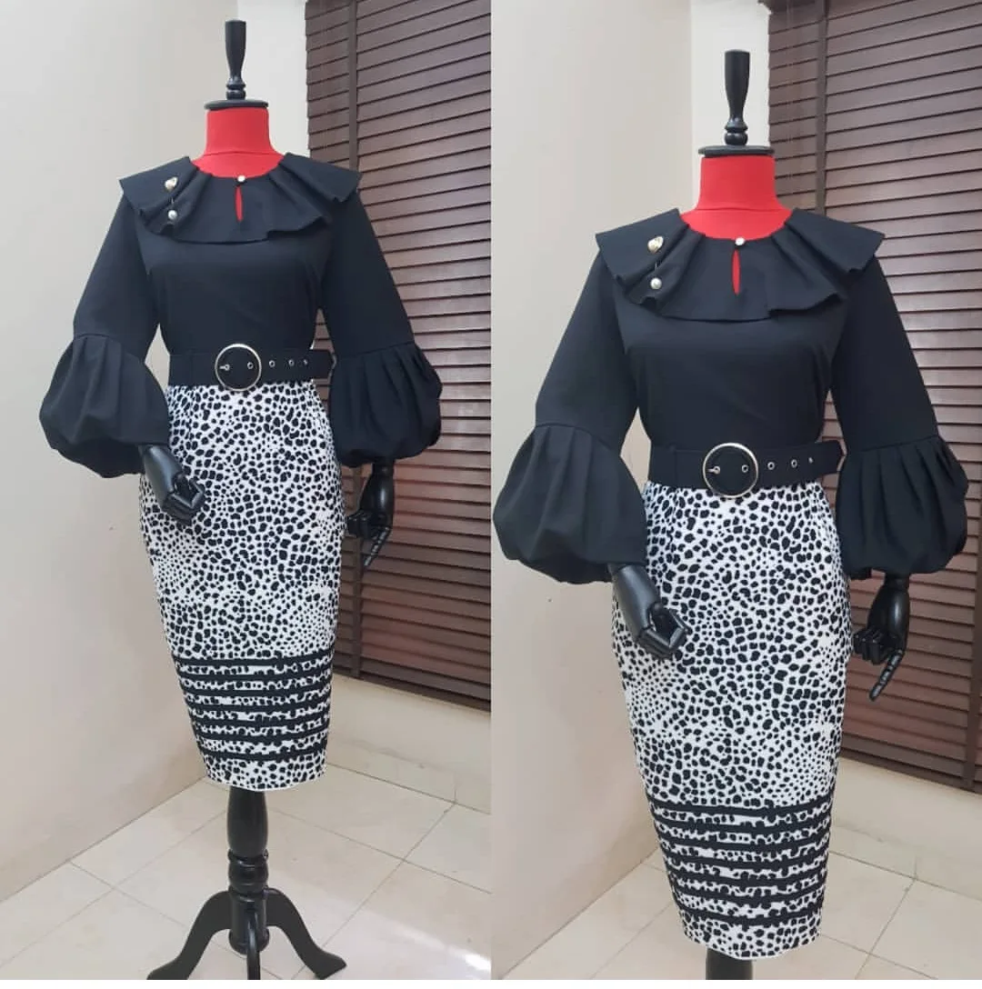2019 Office Dámske Elegantné Šaty Žien Bodycon Tunika Jeseň Dlho Svietidla Rukáv Vysoký Pás Ženskej Módy Afrike Vintage Šaty