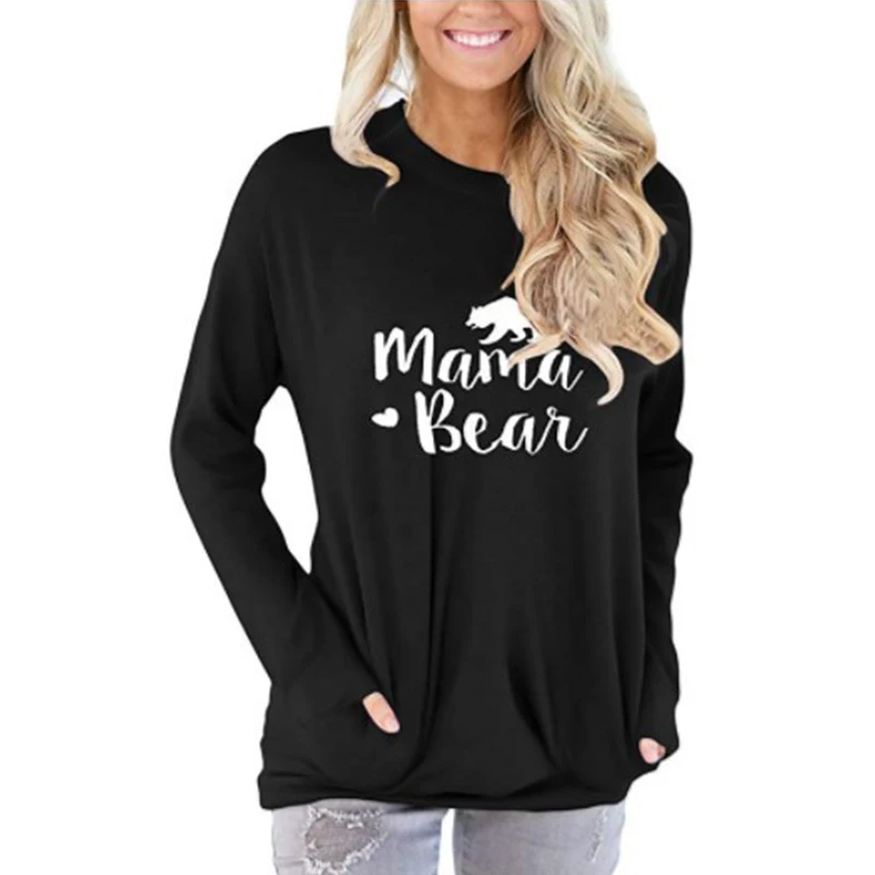 2020 Európskych a Amerických Hot Predaj Žien Batwing Rukáv Sveter Mama Medveď List Vytlačený Voľné O-Krk Dlhý Rukáv T-shirt