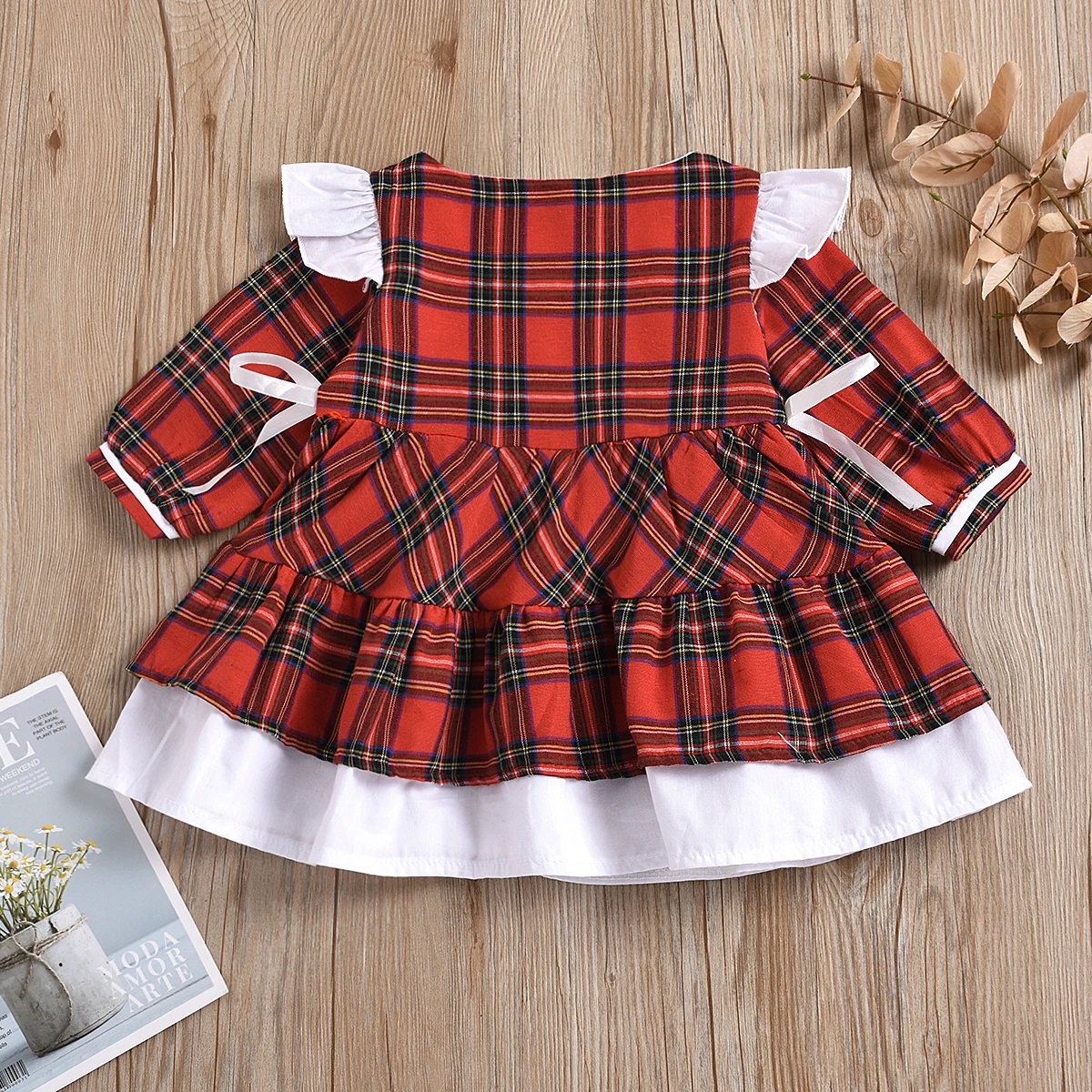 2020 Jeseň Baby Girl Dress Vianočné Koberčeky Prehrabať Dlhý Rukáv Lotus Leaf Luk Dekorácie Roztomilý Princezná Šaty Oblečenie 1-6 Rokov