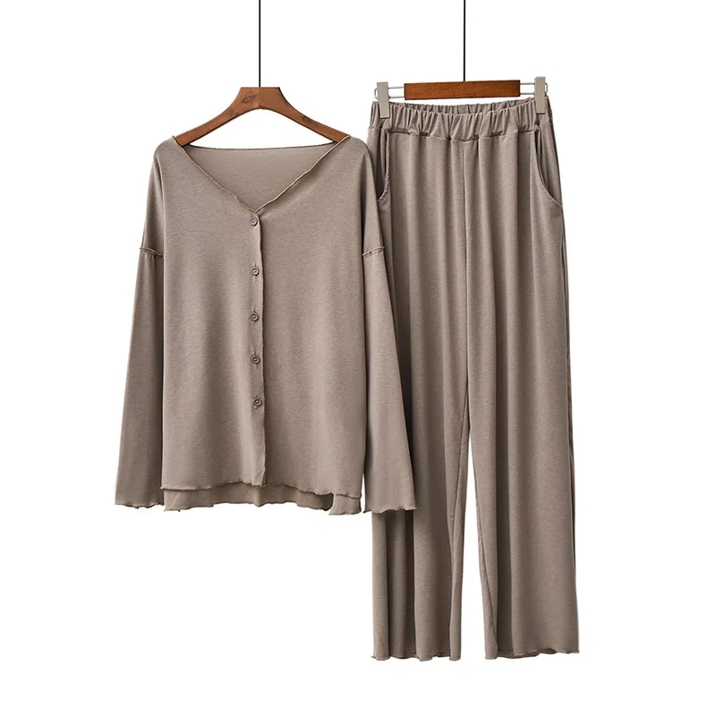 2020 Jeseň Nové Dámske Bavlnené Pyžamo Nastaviť Pohodlie Farbou Ženy Sexy tvaru oblečenie pre voľný čas 2 ks Dlhým Rukávom+Nohavice Bežné Nosenie