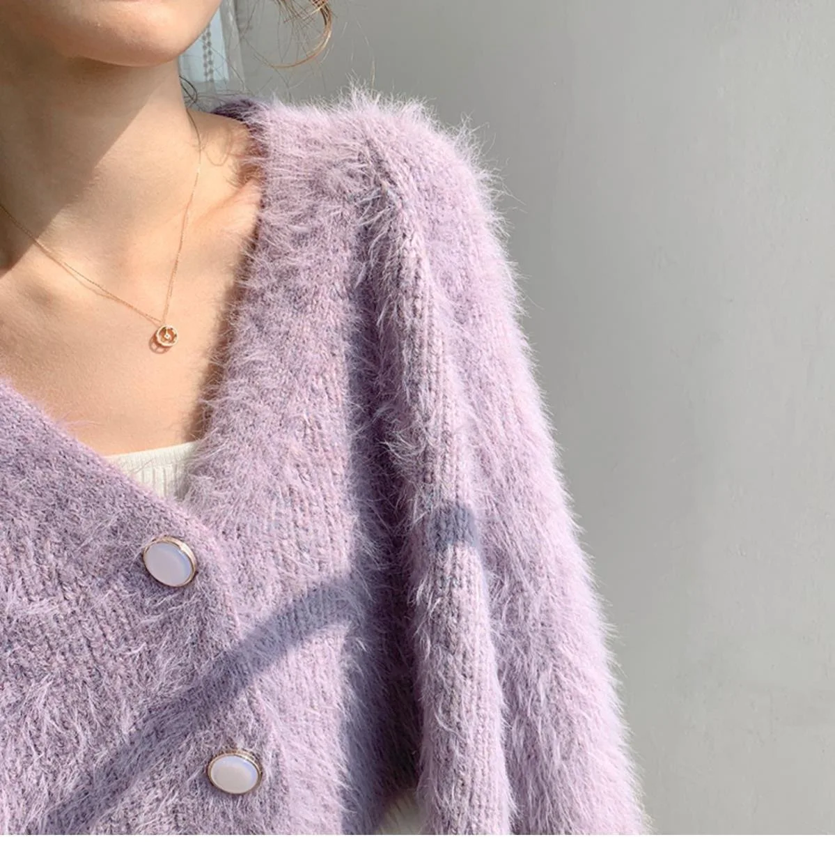 2020 jeseň nové noriek fleece bunda pletený sveter vlna vonkajšie nosenie fialový sveter cardigan ženy krátke štýl