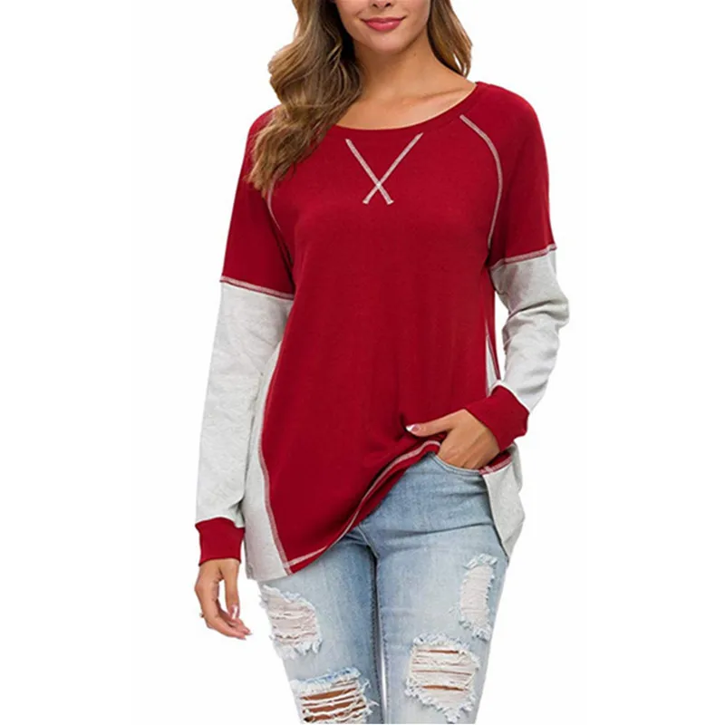 2020 Jeseň Ženy Dlhý Rukáv Bežné Bavlnené tričko Vysokej Kvality, Módnych Voľné Patchworked Tričko okolo Krku Veľké Veľkosti Top Tees