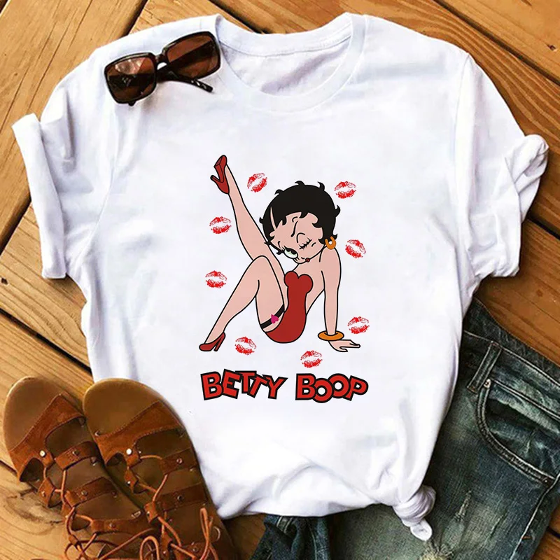 2020 Lete Bežné Móde Žena T-shirt Harajuku Zábavné Betty BOOP Vytlačené Tričko Retro Estetické T Shirt Nová Biela Streetwear
