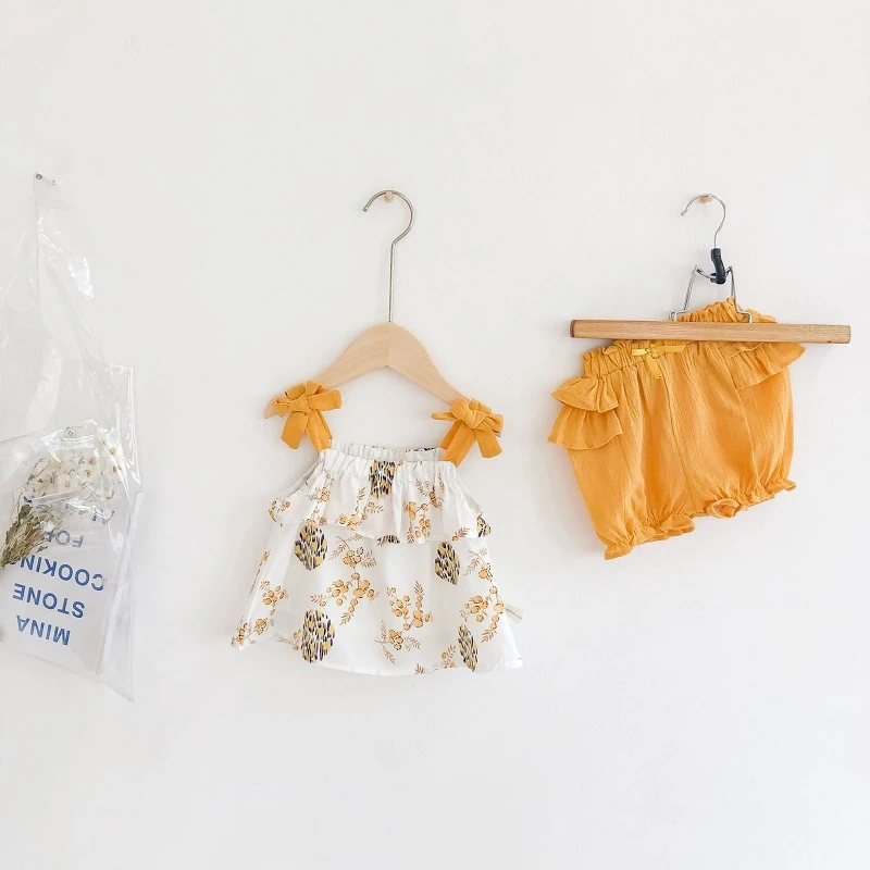 2020 Lete Novorodenca Dievča Šaty Bez Rukávov Bownet Šatka Topy + Prehrabať Nohavice Sunsuit Pláži Voľný Čas Bavlna Roztomilý Oblečenie Oblek