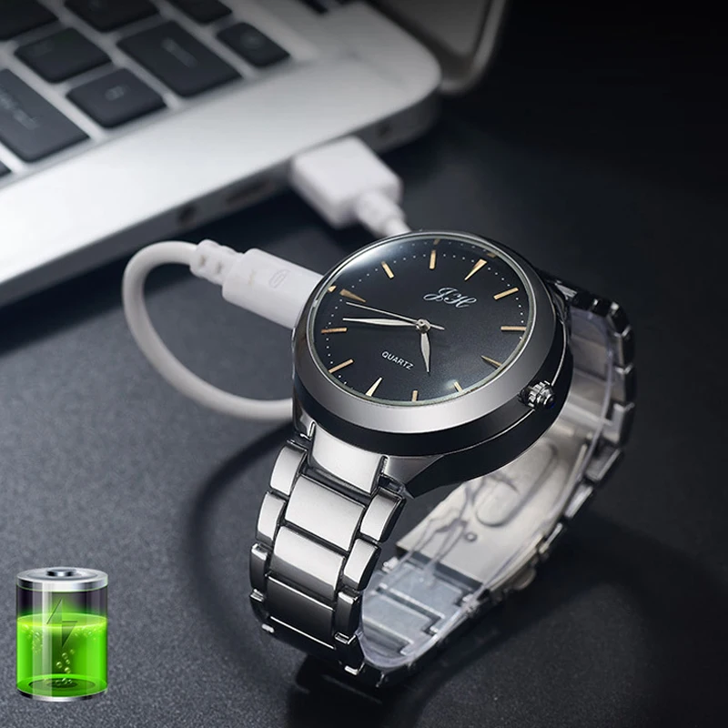 2020 Muži Hodinky Čierne Volfrámové Ocele, Quartz náramkové hodinky Flameless USB Nabíjanie Ľahšie Sledovať Mužov Luxusné Obchodné Hodinky Hodiny