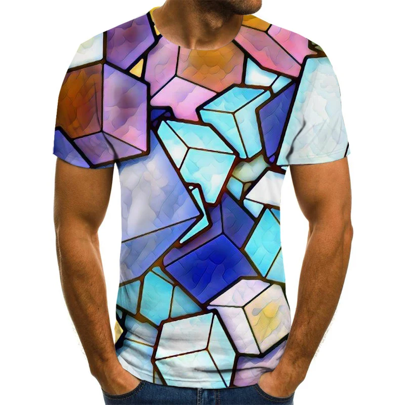 2020 nové 3D efekt pánske T-shirt letné módy-krátke rukávy 3D kolo krku topy visual vzor tričko nadrozmerné pánske T-shirt