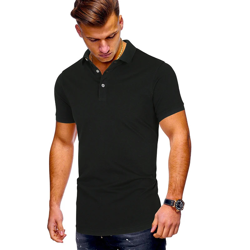 2020 Nové pánske Letné Krátke Sleeve T Shirt Muži Zase Dole Golier Business Bežné tričko Black White Solid Farba Topy S-3XL