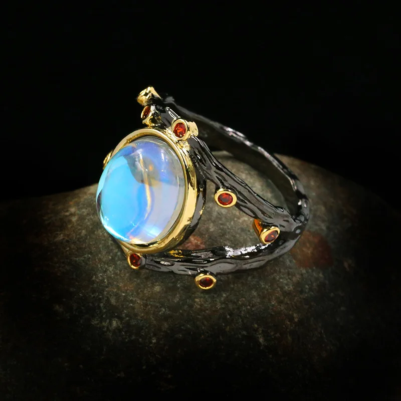 2020 nový, Originálny Moonstone Prstene pre Ženy 925 Silver Black Gold Color Gotický Svadobné Šperky, Zásnubné Výročie Darček