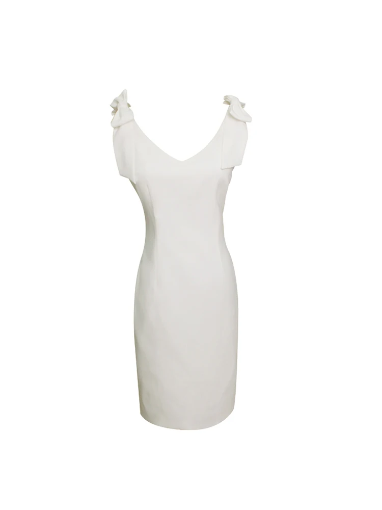 2020 Nový Vintage Hepburn Štýl Elegantné Biele Perly Reťazca Šaty Podkolienok Tvaru Špagety Popruh Party Šaty Ženy