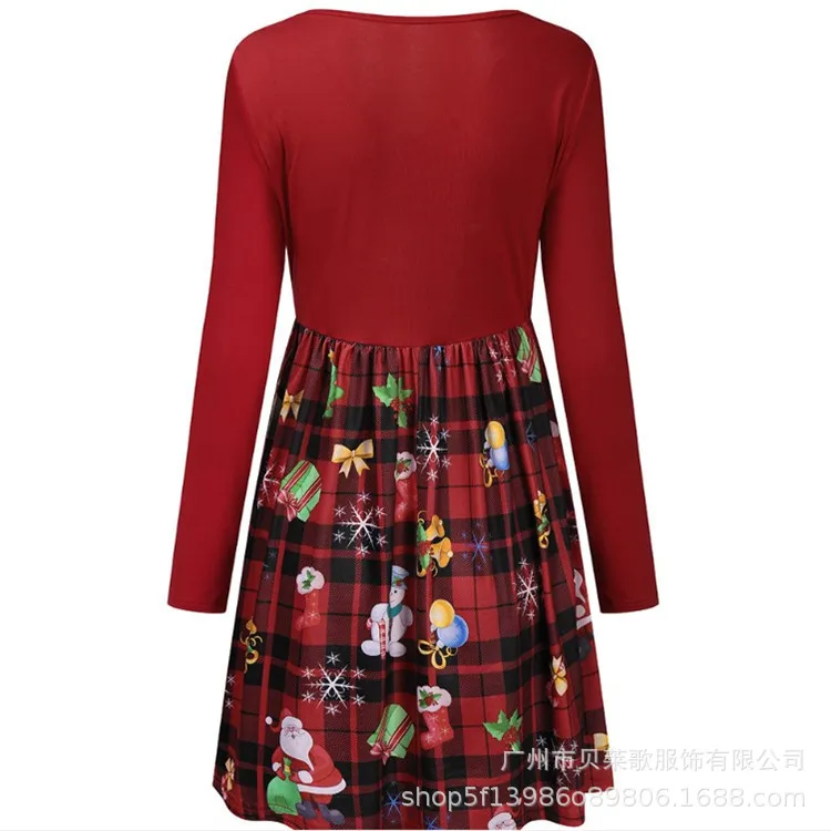 2020 Zimné Vianočné Šaty Žien Vintage Dievčinu Elegantné Party Šaty Lady Dlhý Rukáv Ležérne Oblečenie Plus Veľkosť Tlače Červená