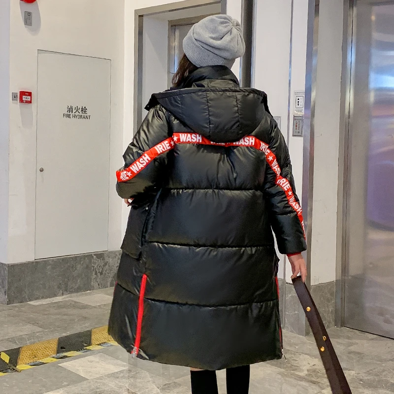 2020 zimné X-dlhá bunda pre ženy hrubé plus veľkosť žena svieti parkas kapucňou stojan golier list tlač žien hrubé kabáty
