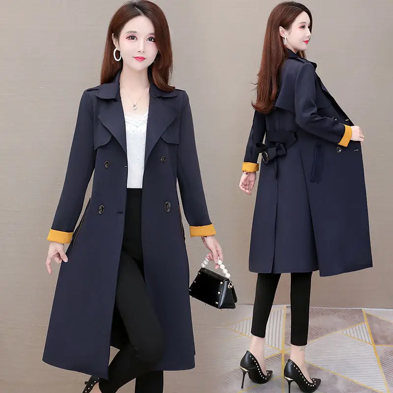 2020 Zimné Ženy Elegantný Kabát S Pásom Farbou Dlhý Rukáv Elegantné vrchné oblečenie Dámy Kabát 4XL
