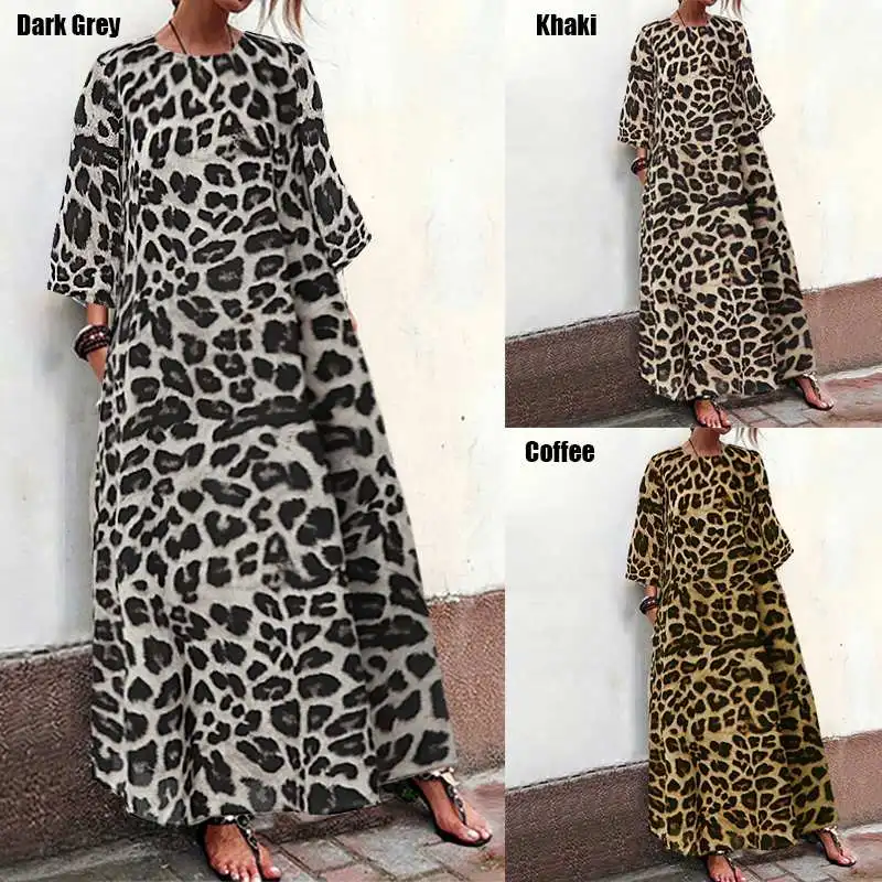 2021 Celmia Módne Ženy Leopard Tlač Maxi Dlhé Šaty Bežné Beach Party Šaty Voľné Vintage Dovolenku Vestidos Plus Veľkosť S-5XL