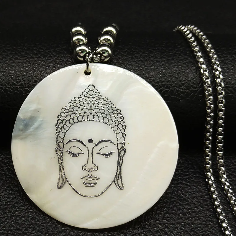 2021 Módne Buddha Nehrdzavejúcej Ocele Shell Vyhlásenie Náhrdelník Ženy Veľké Kolo Choker Náhrdelník Šperky bouddha pendentif N18648