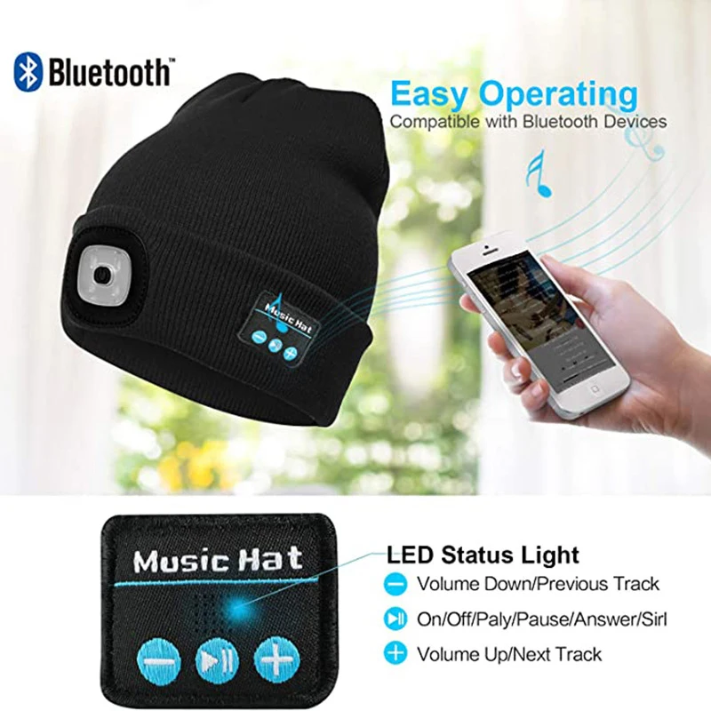2021 Nové Bluetooth 5.0 LED Klobúk Vstavané Stereofónne Reproduktory & Mikrofón USB Nabíjateľné LED Osvetlené Zrastov Spp Pre Šport A Vonku
