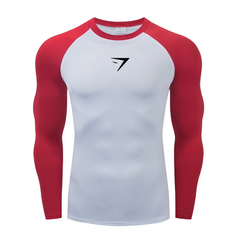 2021 Nové Kvalitné Bežecké Tričko Mužov Tlač Fitness Patchwork Dlhý Rukáv Beží T-Shirt Značky Kulturistika Cvičenie Košele