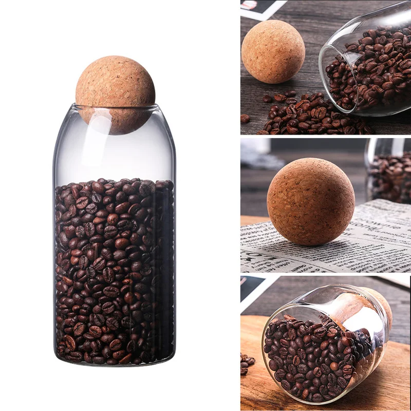 2021 nové sklenené fľaše kolo loptu zapečatené jar coffee bean úložný box kuchyňa zrna, skladovanie jar tvorivé korku čaj môže
