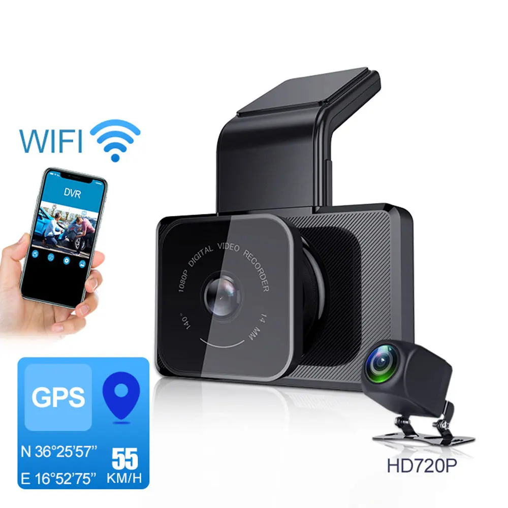 3-palcový Auto Dashcam Auta DVR Kamera S WIFI, GPS 1080P HD Displej, Nočné Videnie Dash Cam 24H Parkovanie Monitor parkovacia Kamera