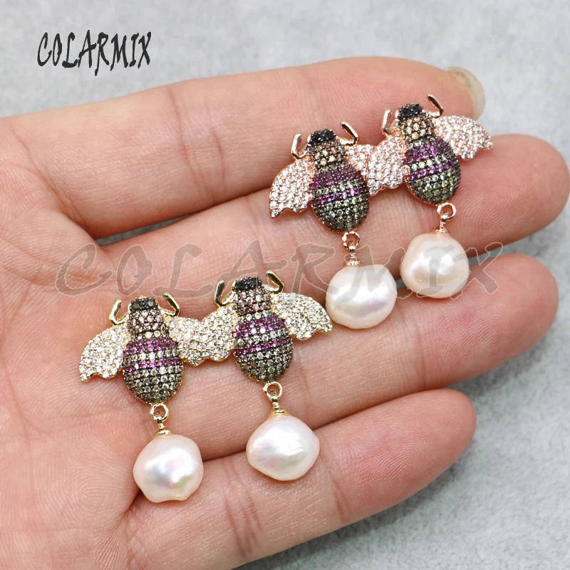 3 páry bee náušnice s veľkým pearl náušnice,prírodné pearl náušnice mix farieb retro šperky pre ženy veľkoobchod šperky 5026