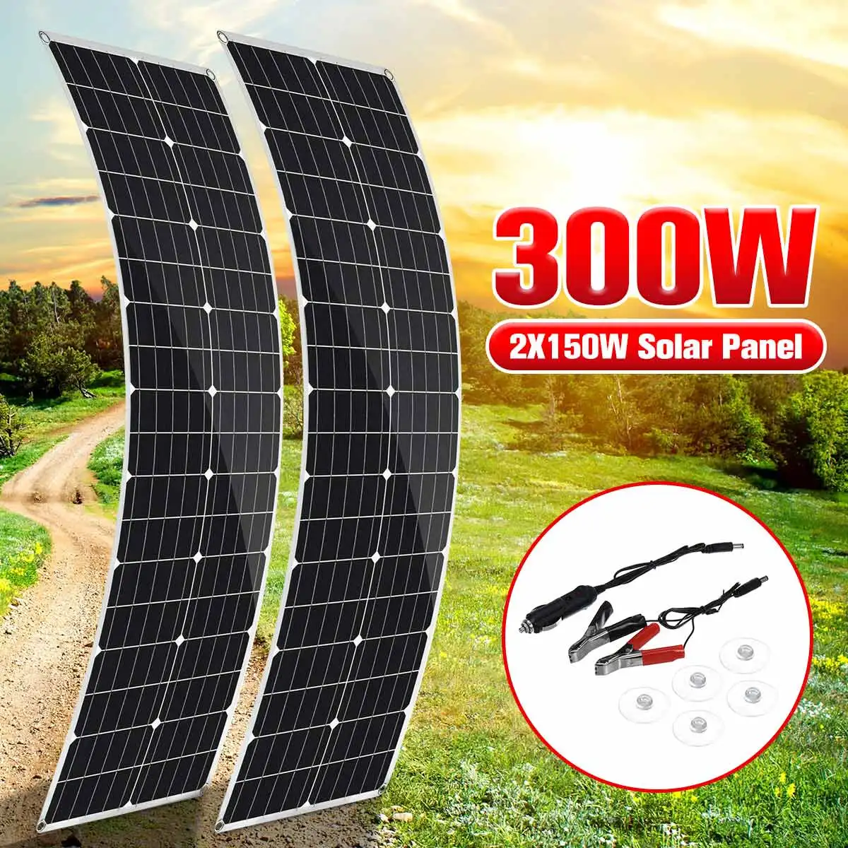 300W/150W Solárny Panel 18V Monokryštalické Semi-pružné Solárne DIY Kábel Pre Auto RV Loď Nabíjačky Batérií, Vodeodolný