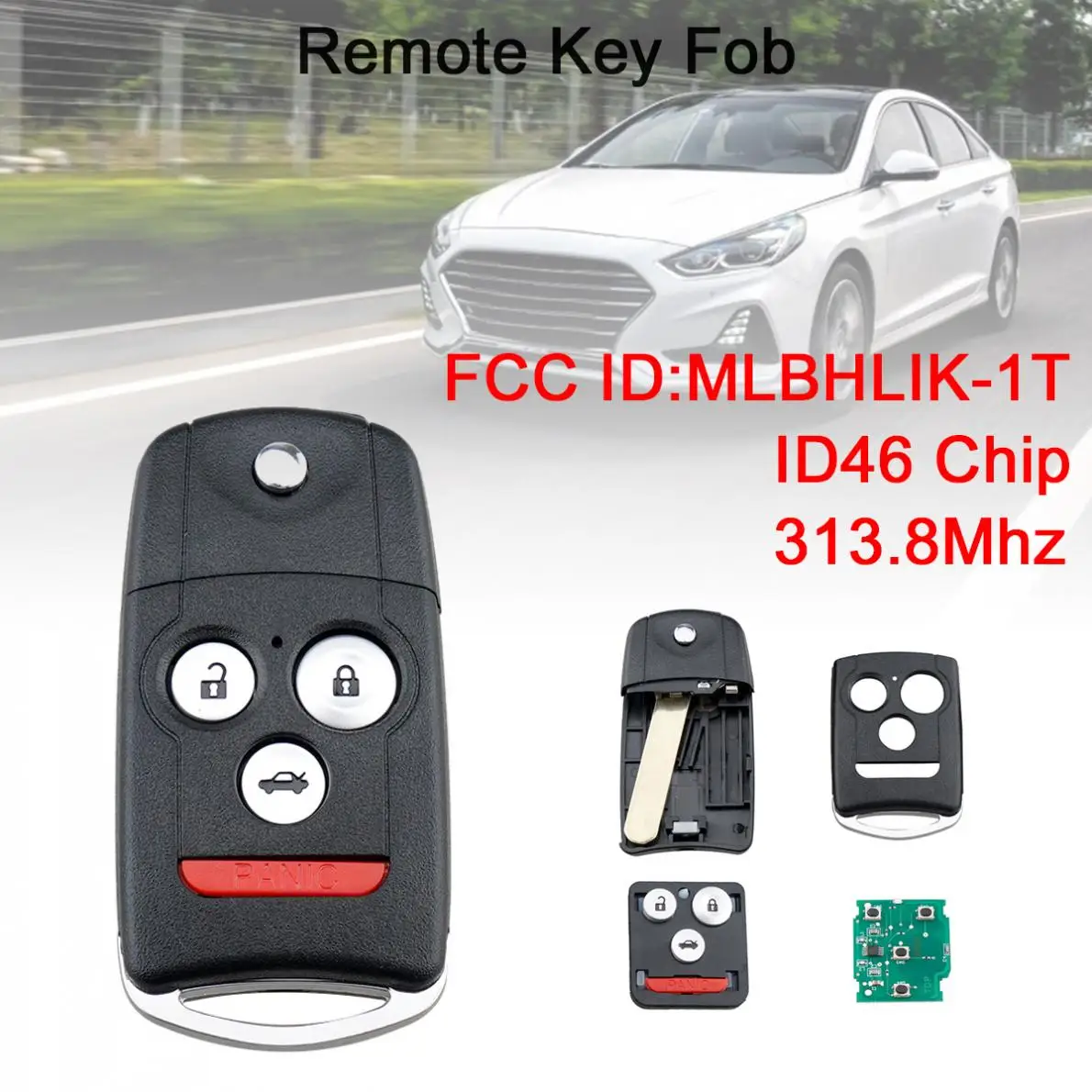 313.8 Mhz, 3 Tlačidlá + 1 Auto, Diaľkové Keyless Entry príveskom, s ID46 Čip fit pre rok 2009 2010 2011 2012 2013 Acura TSX / TL