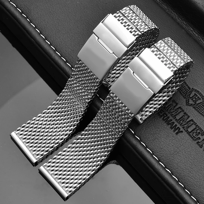 316L nerezovej ocele watchband pre mužov Breitling Náramok popruhy so skladacou sponou 22 mm 24 mm silver black