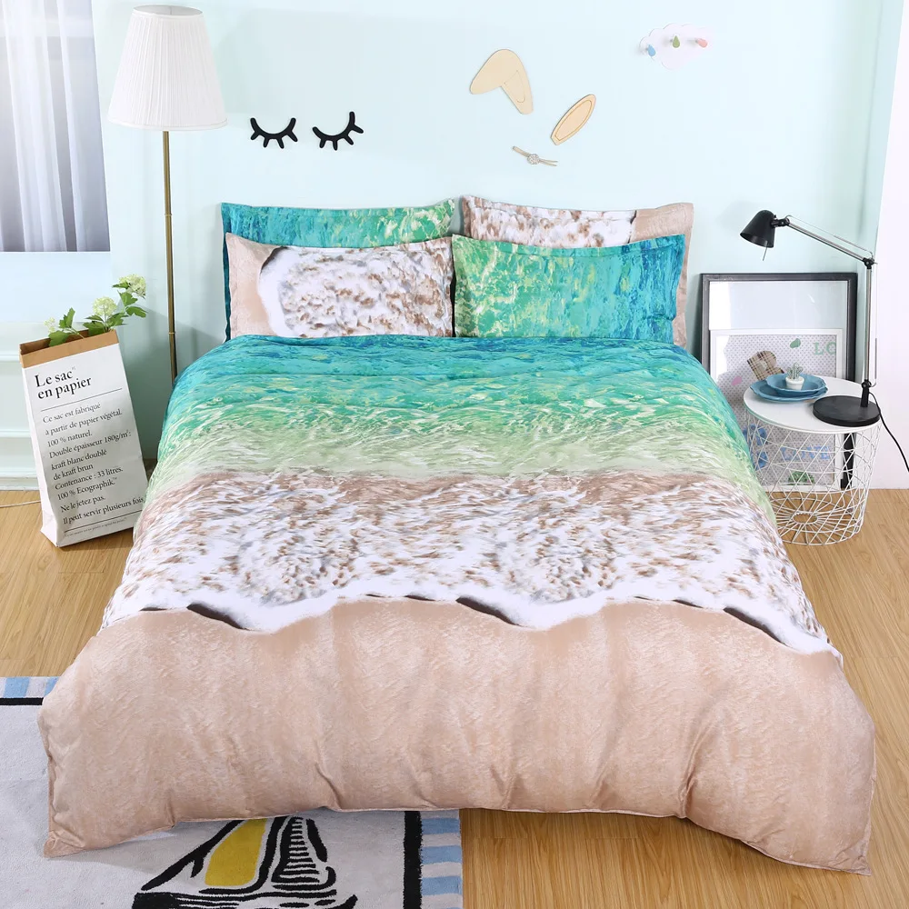 3D Sea Beach Kaktus Potlačené Obliečky Koži-priateľský posteľná bielizeň Set Prikrývka Kryt Nordic Štýl Dospelých posteľná bielizeň Perinu Nastaviť AUSingle