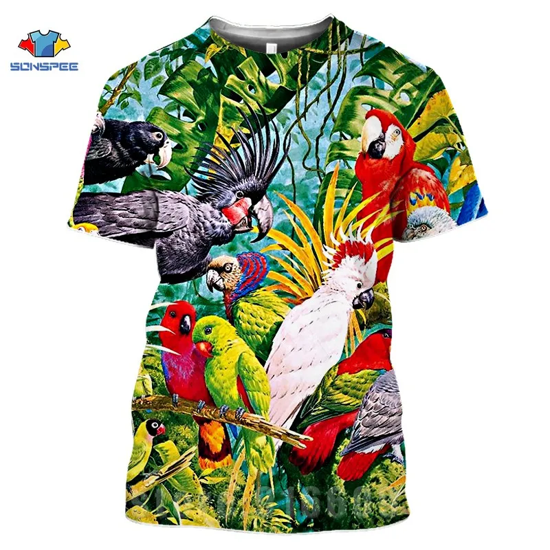 3D Tlač Buriny, T Košele Papagáj pánske T-Shirts Ženy Zábavné Telocvični Oblečenie, Kvet, Zviera, Vták Nadrozmerné Harajuku Grafické Tričko