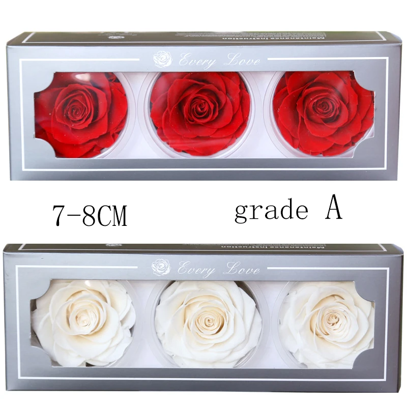 3KS/BOX 7-8 cm Konzervované Kvety Ruže Kvet Nesmrteľný Ruže Valentín Dar Večného Života, Sušené kvety Darček Veľkoobchodnej Úrovni A