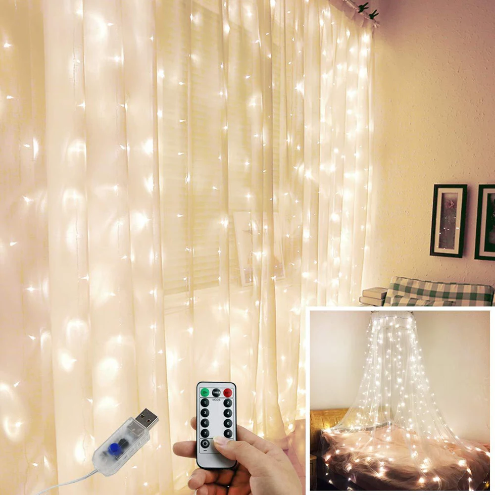 3m Led Rozprávkových Svetiel string Opony Osvetlenie s Diaľkovým ovládaním Nový Rok Vianočné Ozdoby pre Garland Domov Spálne Okno