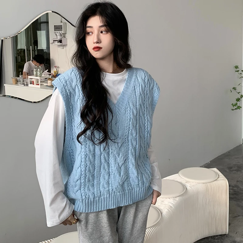 4 farby 2020 kórejský štýl tvaru soild farba voľné vesta bez rukávov svetre dámske pletené svetre dámske pulóvre (C9831)