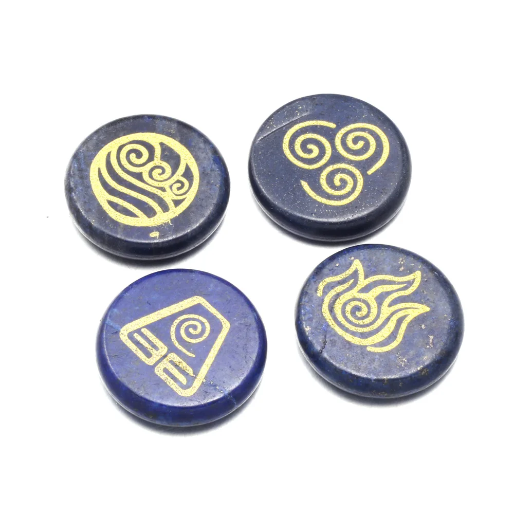 4 KS Čakra Kamene s lapis lazuli Symboly Vyryté Okrúhly tvar Leštené Palm Kameň Reiki Crystal Prírodné Veštenie Kameň