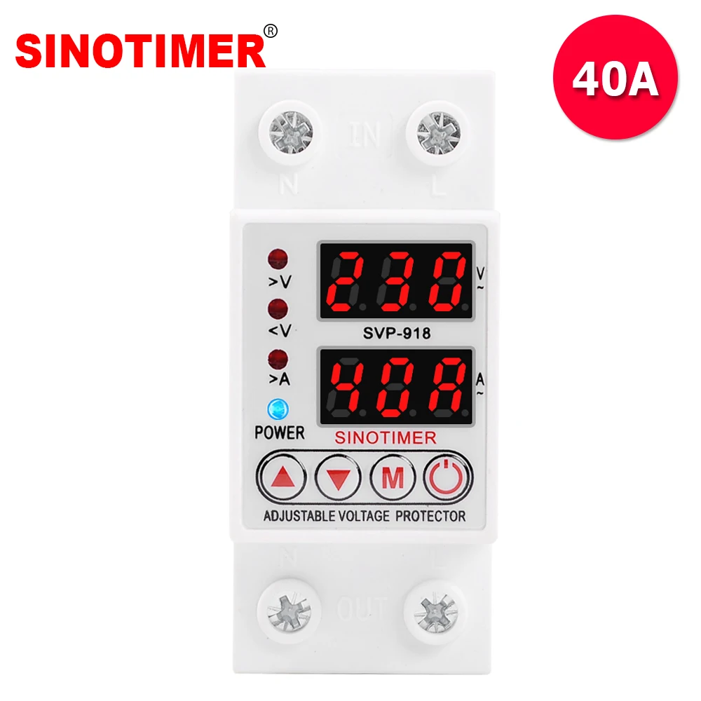 40A 230V AC, Nastaviteľné Cez Pod Napätie Ochranné Zariadenie Chránič s Limitom Aktuálnu Funkciu Voltmeter Ammeter Din lištu
