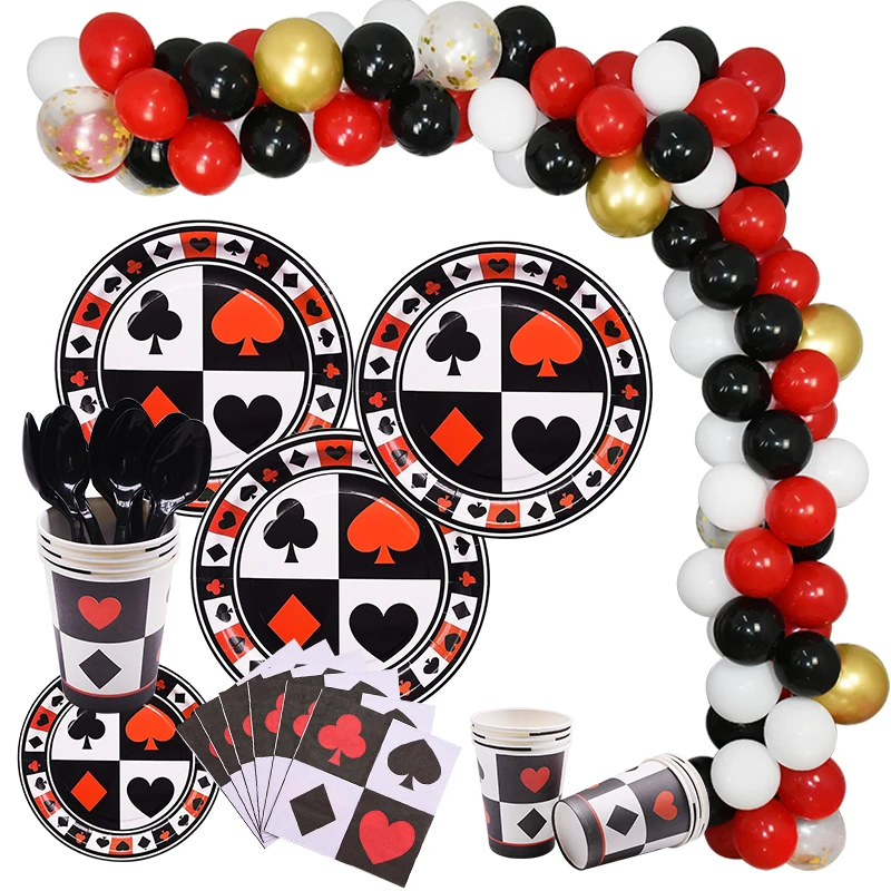 49pcs/set Magic Poker Party Dekorácie Black Red Jednorazové Strany Kuchynské Dosky Poháre Obrúsok Narodeniny Halloween Party Decor
