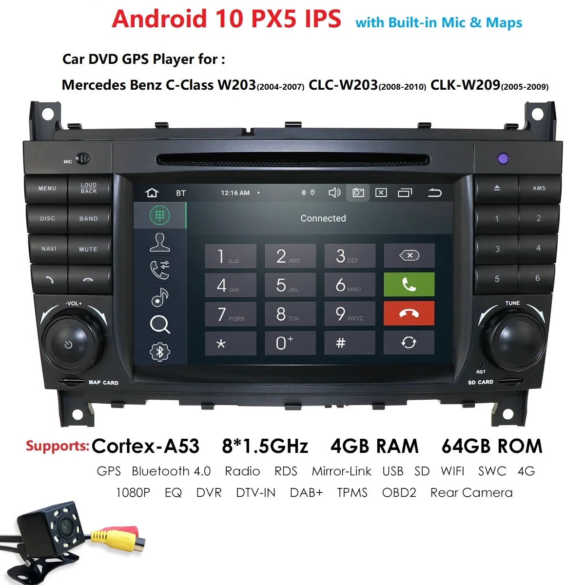 4G 64 G 2 Din Auto Rádio Android 10 Na Mercedes/Benz/C-Class W203 C180 C200 C220 C230 C300 CLK200 CLK W209 CLC W203 Multimediálne