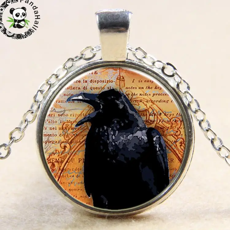 5 ks Ploché Kolo Raven Prívesok Gotický Náhrdelník Šperky Vták Vrana Sklo Náhrdelník Halloween Darčeky Sveter Dekorácie Reťazca