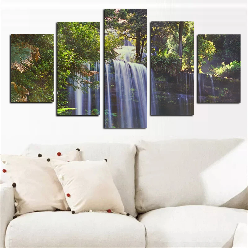 5 Panel HD Tlač Vodopád Strom Horských Modulárny Nástenné Plátno, Maľovanie na Šírku Obrazu na Obývacia Izba Gauč Cuadros Decoracion