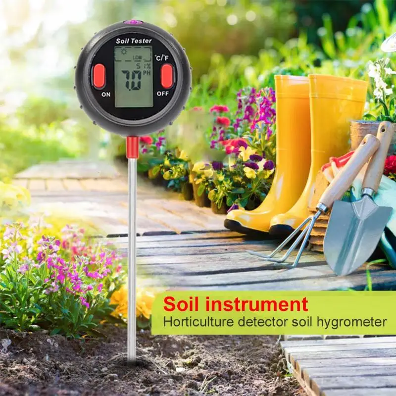 5 v 1 Pôdne PH Meter Pôdy Teplota Vlhkosť Merač Vlhkosti Intenzita Svetla Tester pre Záhradné Rastliny Kvety PH Meter Monitor