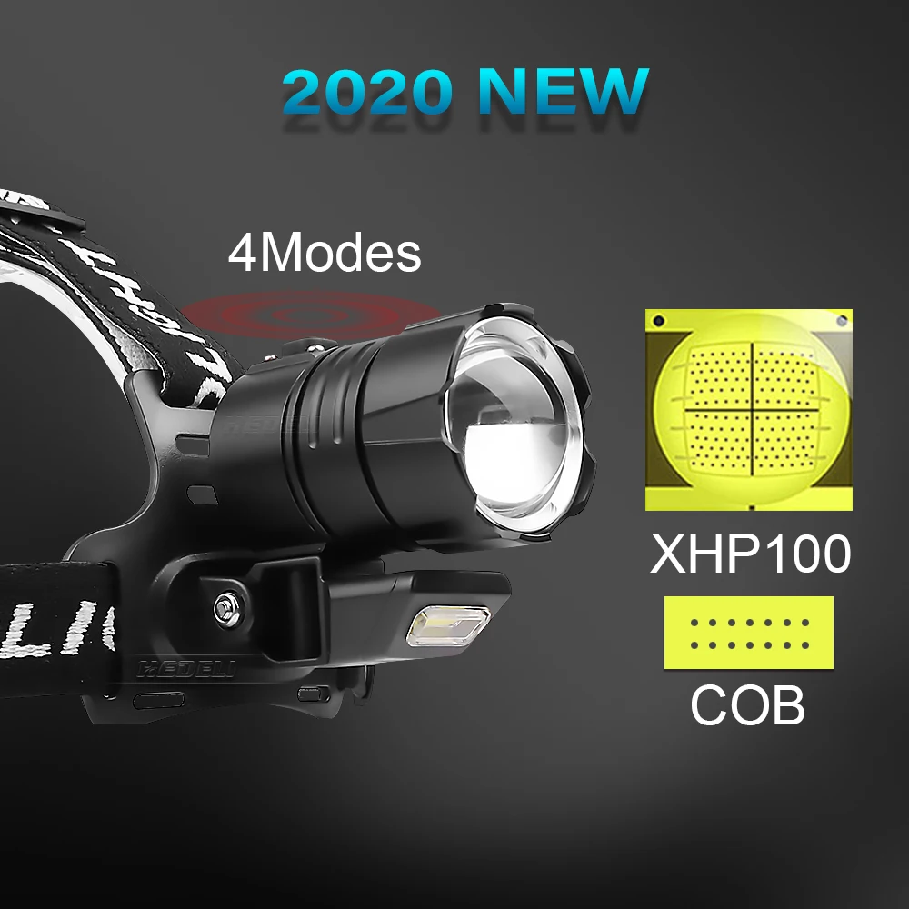 500000 LM XHP100 LED Svetlomet 18650 USB Nabíjateľné LED Reflektor Lov Rybolov Ľahké Nepremokavé vedúci pochodeň Svetla blesku