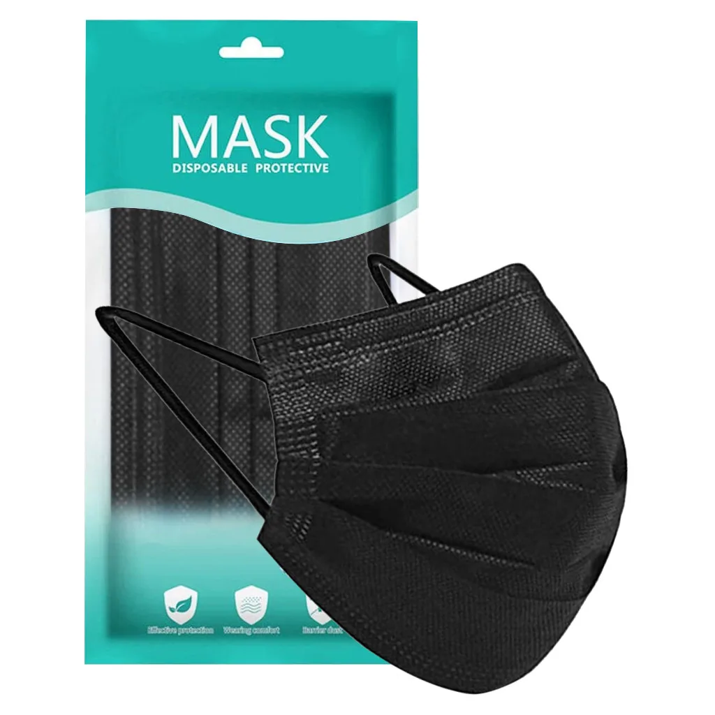 50PCS Masku na Tvár Black Disposable Non-tkané 3 Vrstvy Vrstva Filter Maska na Ústa s Elastické Earband Priedušná Dospelých Úst Maska