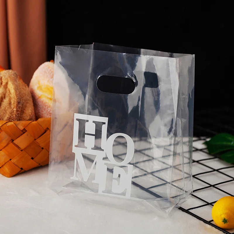 50pcs transparentné pribrala potravinársky plastového vrecka chlieb, koláč, dezert Candy balení taška s Rukoväť Strany Svadobné dodávky