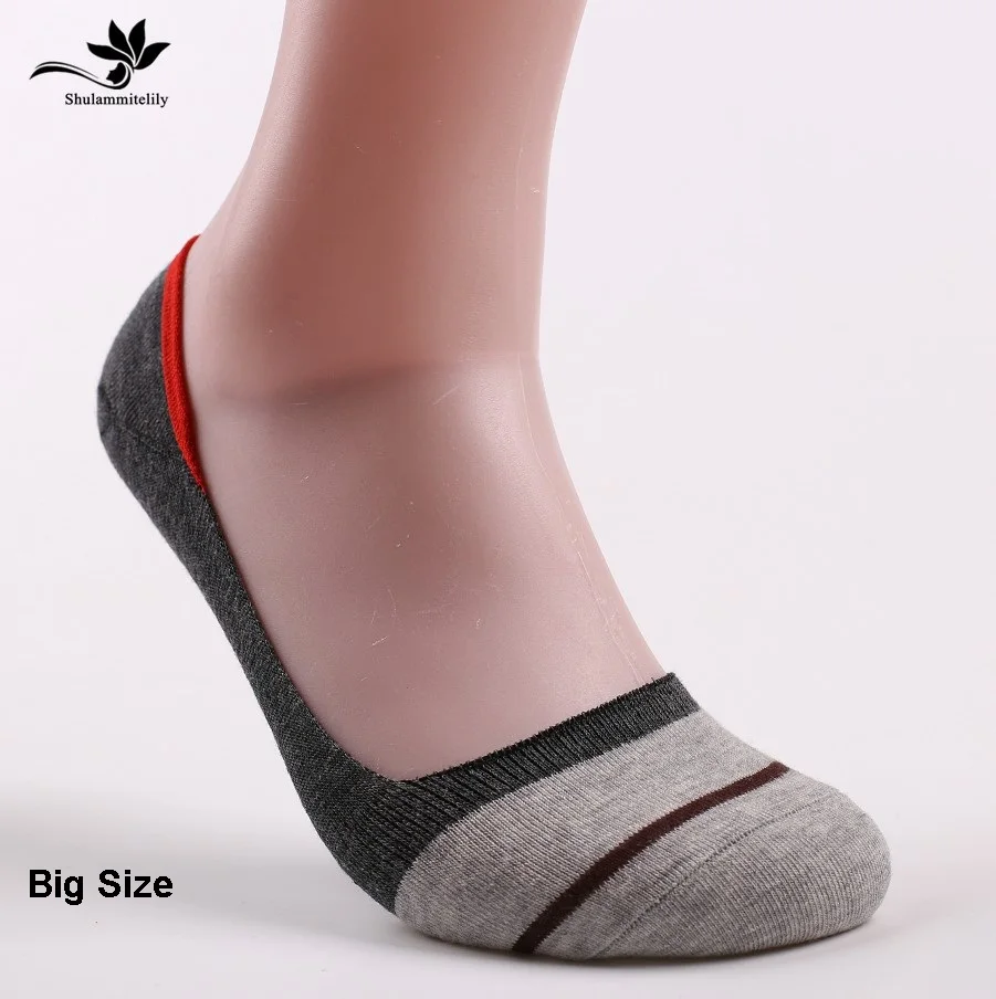5Pairs Mužov plus veľká veľkosť Neviditeľné Ponožky Low Cut Členok Ponožky Muži Male Bežné Mäkké Bavlnené Non-slip Silicone Loď Ponožka EU43-47