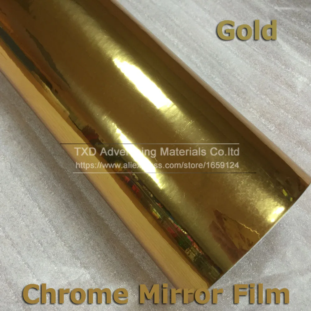 60 cm*200 cm/veľa Premium Gold Chrome Vzduch Zadarmo Zrkadlo Vinyl Zábal Film Nálepka List Odtlačkový 12