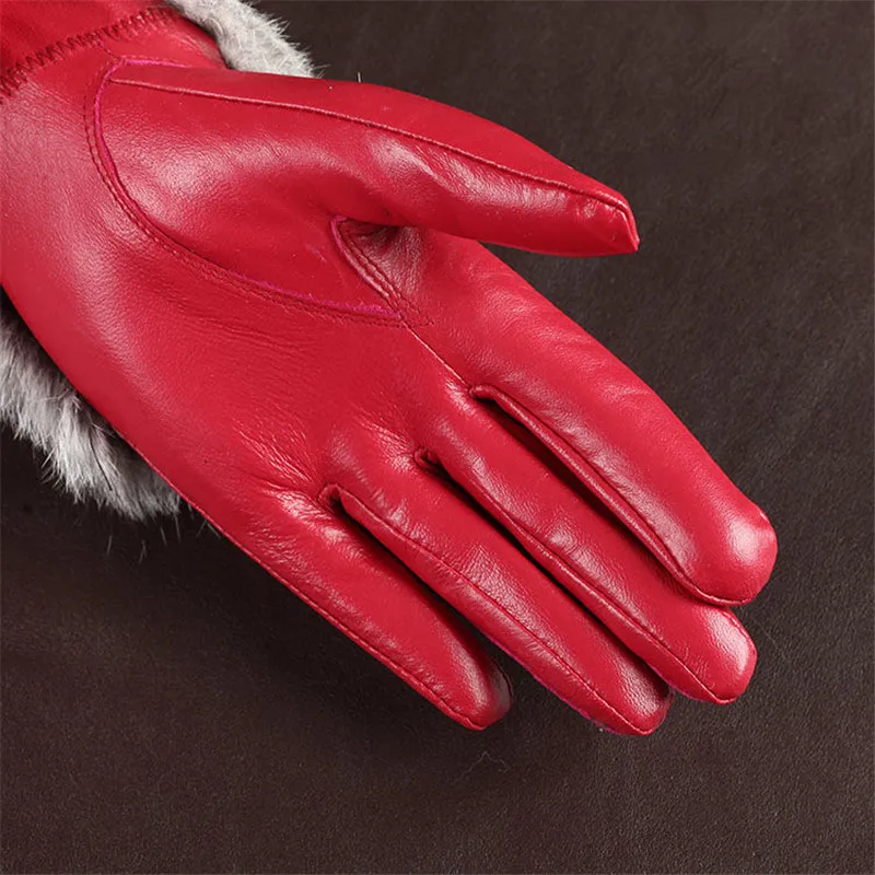 7 farby reálne králik kožušiny ženy rukavice zimné tepelné ovčej originálne kožené rukavice vysokej kvality