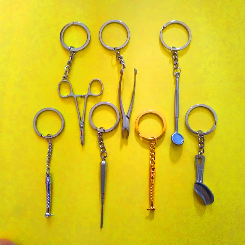 7 Ks Zubná Keychain Osobné Keyring Lab Keychains Zub Keyring Nástroj kľúčenka Zubár Keychain Klinike Darček