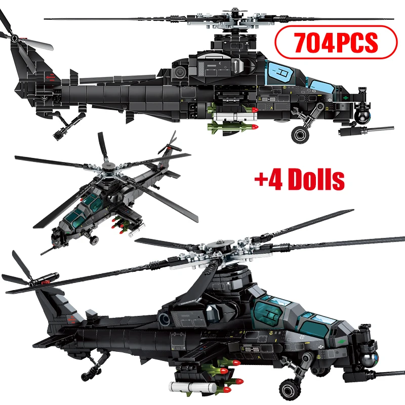 704PCS Mesto Technické Z-10 Attack Helicopter Model stavebným Tvorca WW2 Vojenskej Polície Lietadla Tehly Hračky Pre Deti,
