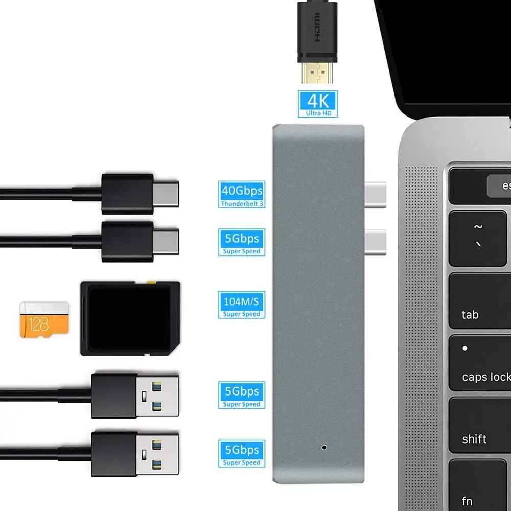 7in1 Typ C Hub Dokovacej Stanice Dual USB Typu C na USB3.0 4K Adaptér HDMI Splitter pre Apple Notebook Notebook Rozšírenie Konvertor