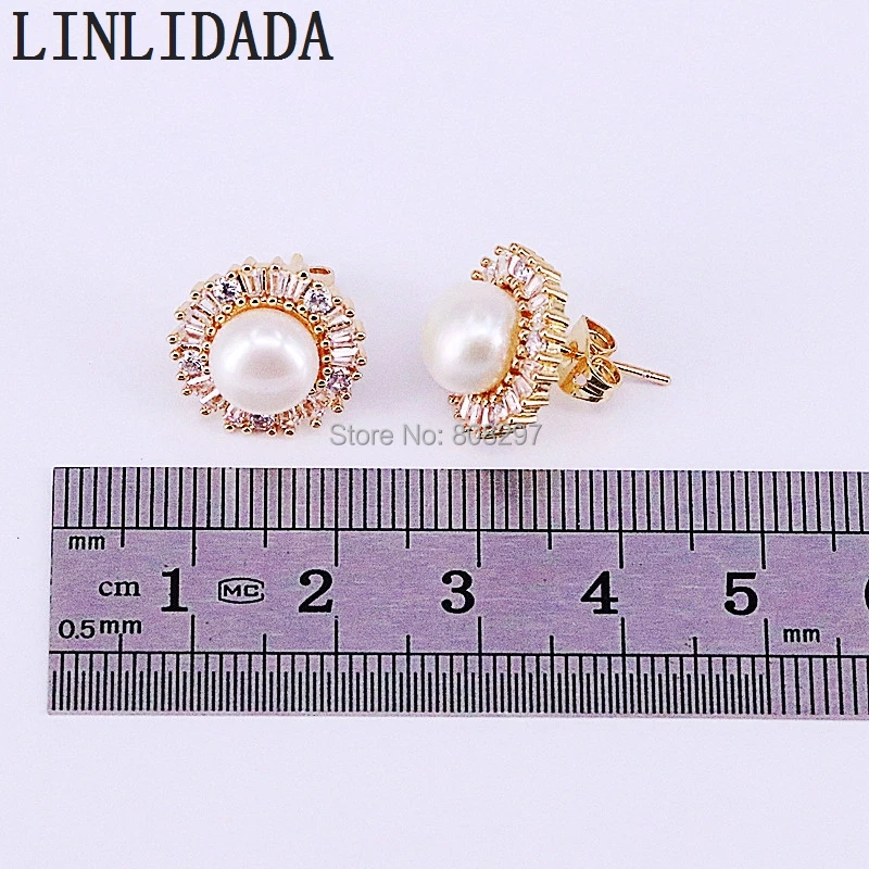 8Pair Zlatá Farba Posledné kolo dizajn CZ Micro Pave pearl stud náušnice pre ženy, svadobné party šperky