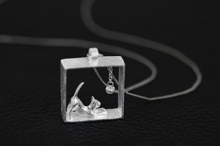 925 Sterling Silver Námestie mačka Náhrdelníky & Prívesky Pre Ženy Vysokej Kvality Mincový striebro-šperky