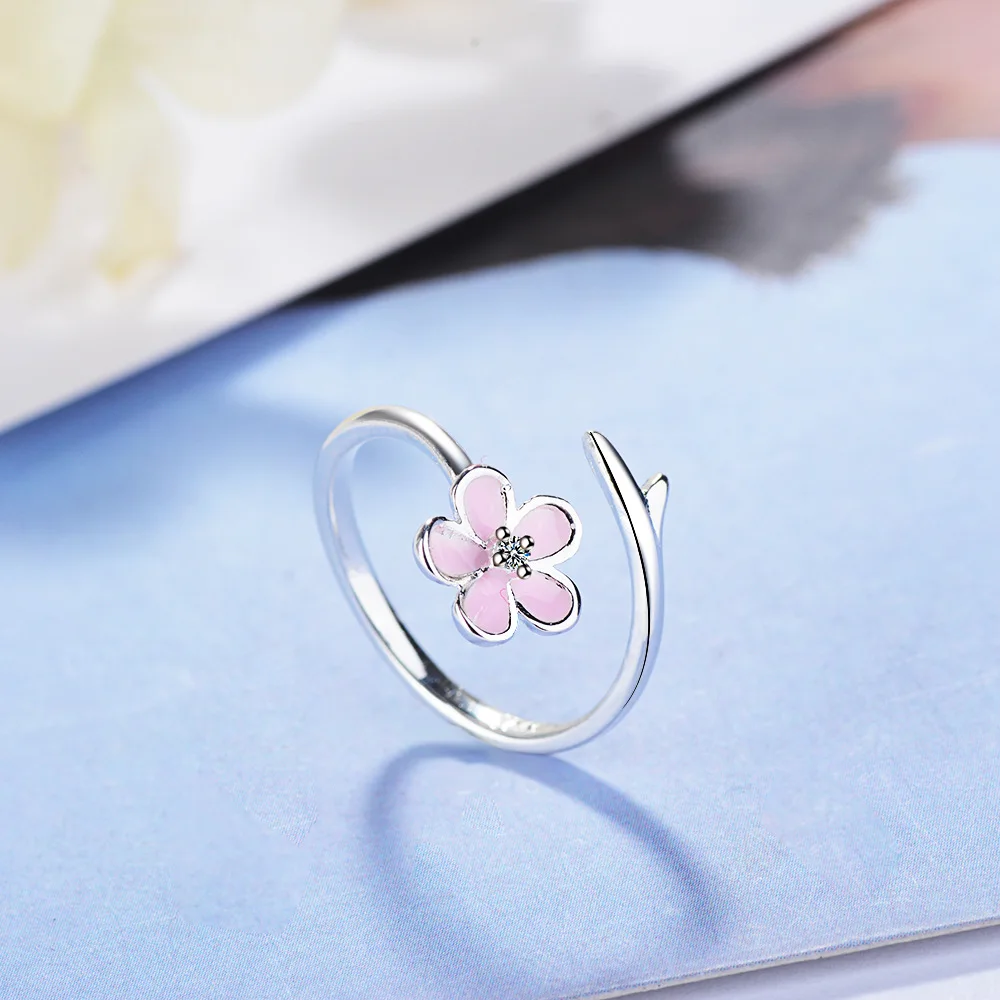 925 Sterling Silver Sladké Kvetinové Crystal Dámske Prst Prsteň, Šperky Pre Ženy Propagácie Dar Nikdy Nevyblednú Otvoriť Krúžky